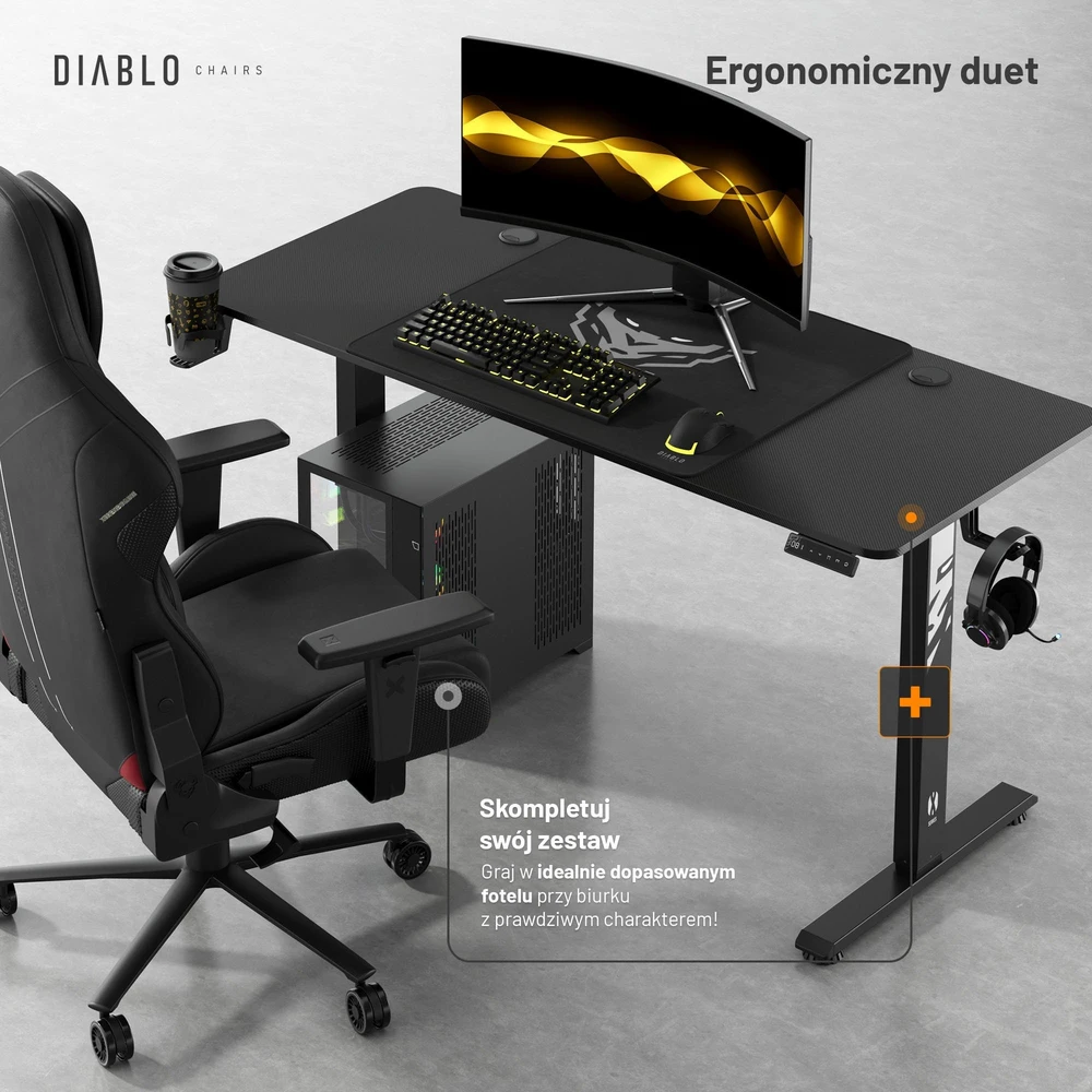 Diablo Chairs Diablo X-Tension 1400 Juodas elektra reguliuojamas Žaidimų Stalas | 1400 x 600 x 1170 mm