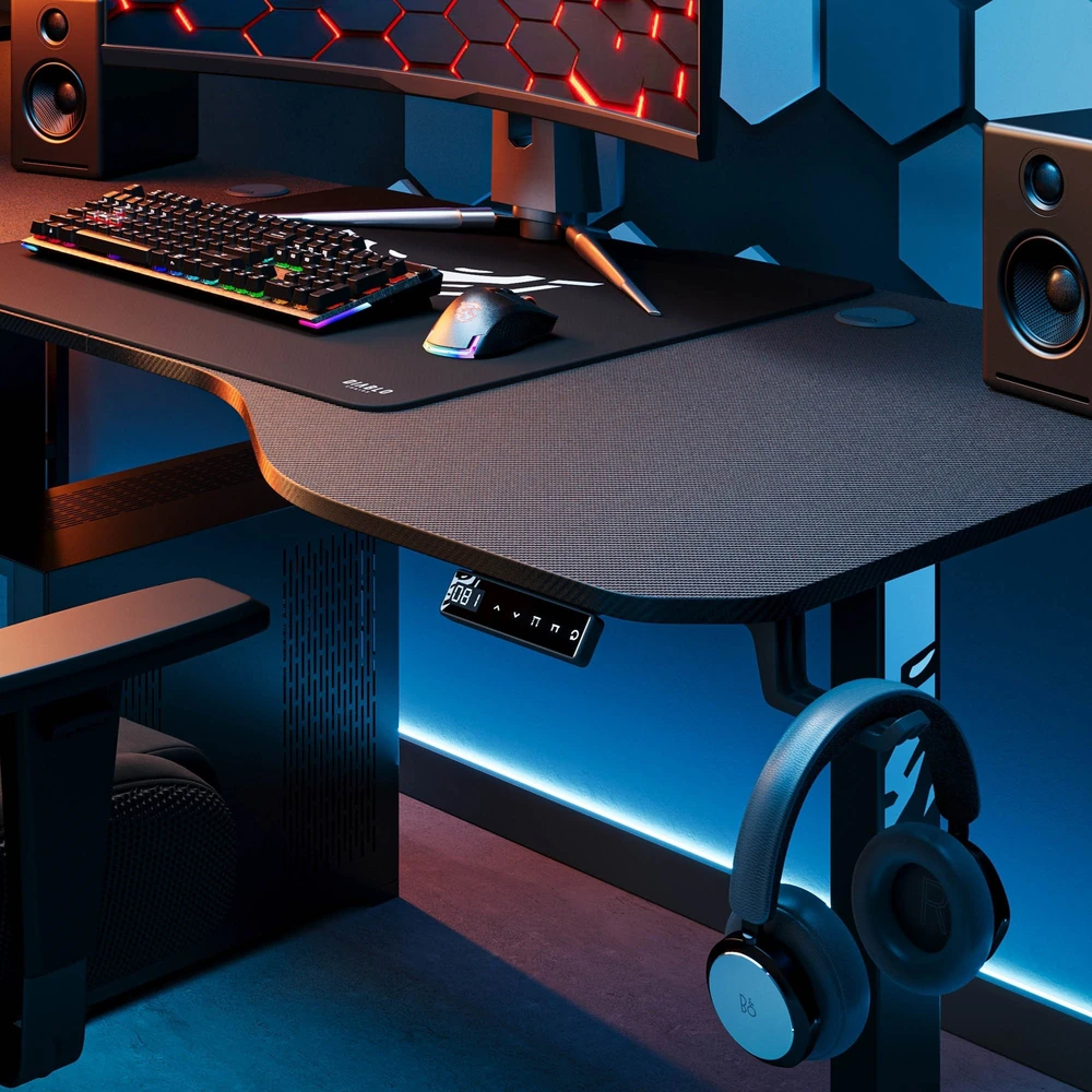 Diablo Chairs Diablo X-Tension 1600 Juodas elektra reguliuojamas Žaidimų Stalas | 1600 x 600 x 1170 mm