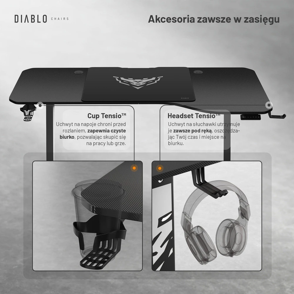 Diablo Chairs Diablo X-Tension 1600 Juodas elektra reguliuojamas Žaidimų Stalas | 1600 x 600 x 1170 mm