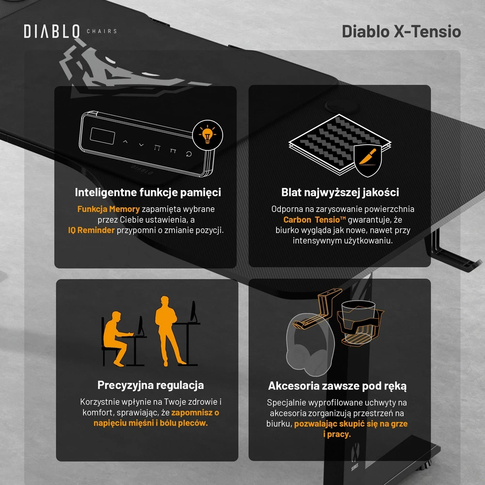 Diablo Chairs Diablo X-Tension 1600 Juodas elektra reguliuojamas Žaidimų Stalas | 1600 x 600 x 1170 mm