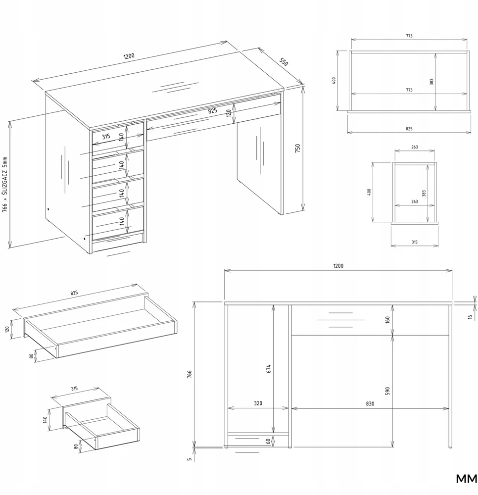 Duronic Arto rašomasis stalas Baltas 120 cm x 55 cm