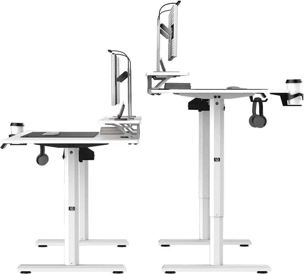 ULTRADESK HIGHLANDER XXL Baltas Biurko su elektryczną regulacją aukščio su laikikliu ausinės i kable 160X70 cm, balta