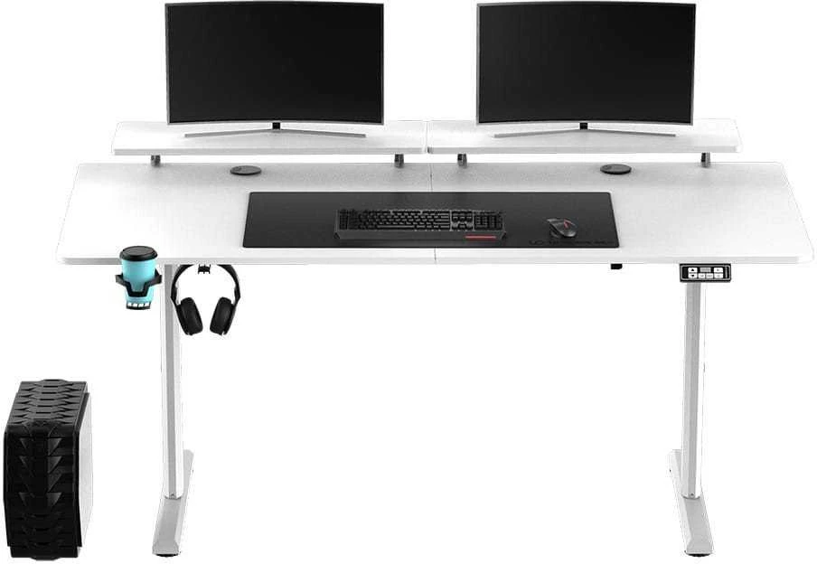 ULTRADESK HIGHLANDER XXL Baltas Biurko su elektryczną regulacją aukščio su laikikliu ausinės i kable 160X70 cm, balta