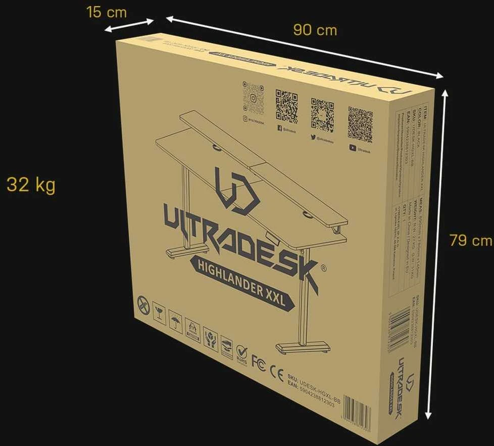 ULTRADESK HIGHLANDER XXL BROWN Biurko su elektryczną regulacją aukščio su laikikliu ausinės i kable 160X70 cm, ruda