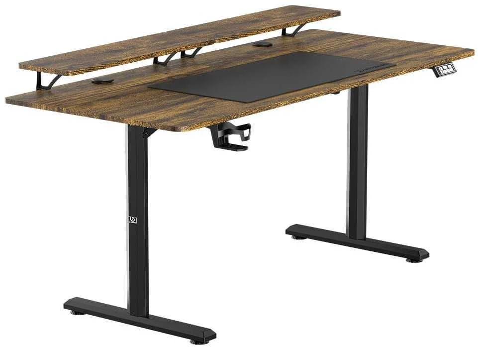 ULTRADESK HIGHLANDER XXL BROWN Biurko su elektryczną regulacją aukščio su laikikliu ausinės i kable 160X70 cm, ruda