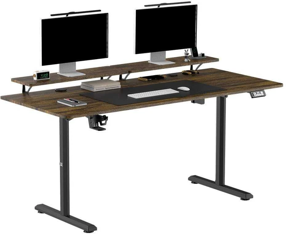 ULTRADESK HIGHLANDER XXL BROWN Biurko su elektryczną regulacją aukščio su laikikliu ausinės i kable 160X70 cm, ruda