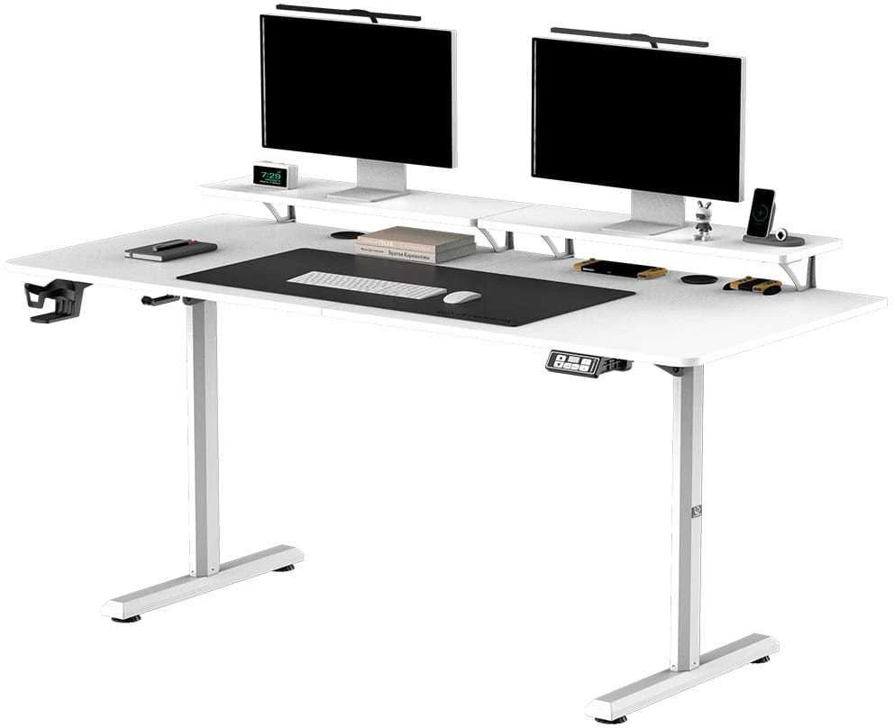 ULTRADESK HIGHLANDER XXL Baltas Biurko su elektryczną regulacją aukščio su laikikliu ausinės i kable 160X70 cm, balta