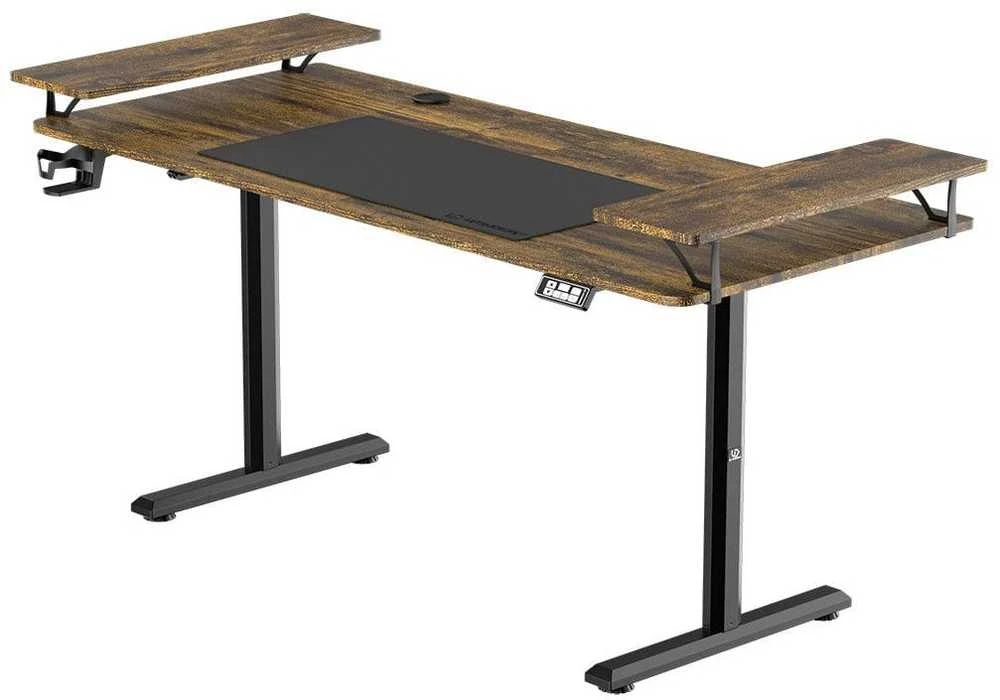 ULTRADESK HIGHLANDER XXL BROWN Biurko su elektryczną regulacją aukščio su laikikliu ausinės i kable 160X70 cm, ruda