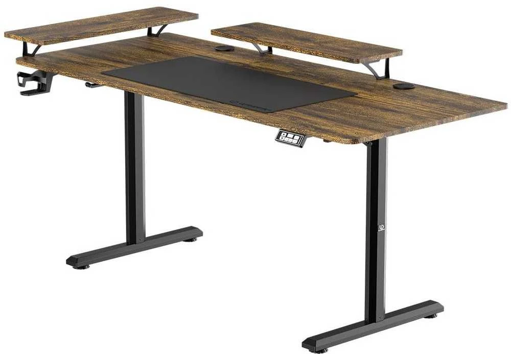 ULTRADESK HIGHLANDER XXL BROWN Biurko su elektryczną regulacją aukščio su laikikliu ausinės i kable 160X70 cm, ruda