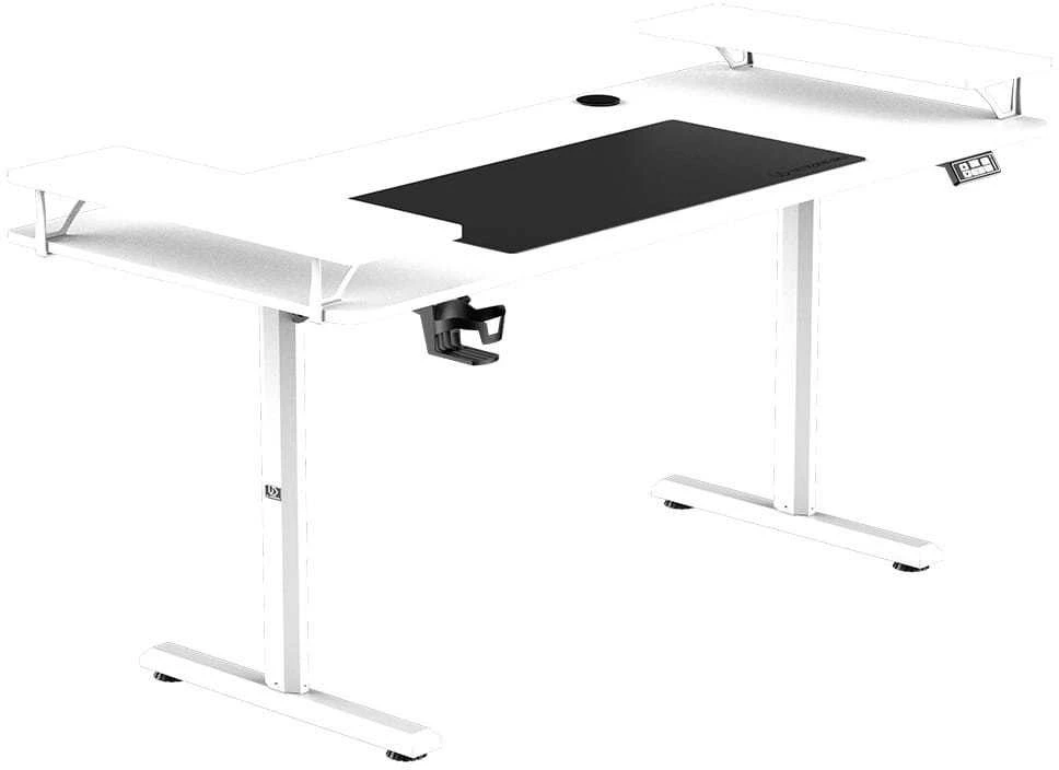 ULTRADESK HIGHLANDER XXL Baltas Biurko su elektryczną regulacją aukščio su laikikliu ausinės i kable 160X70 cm, balta