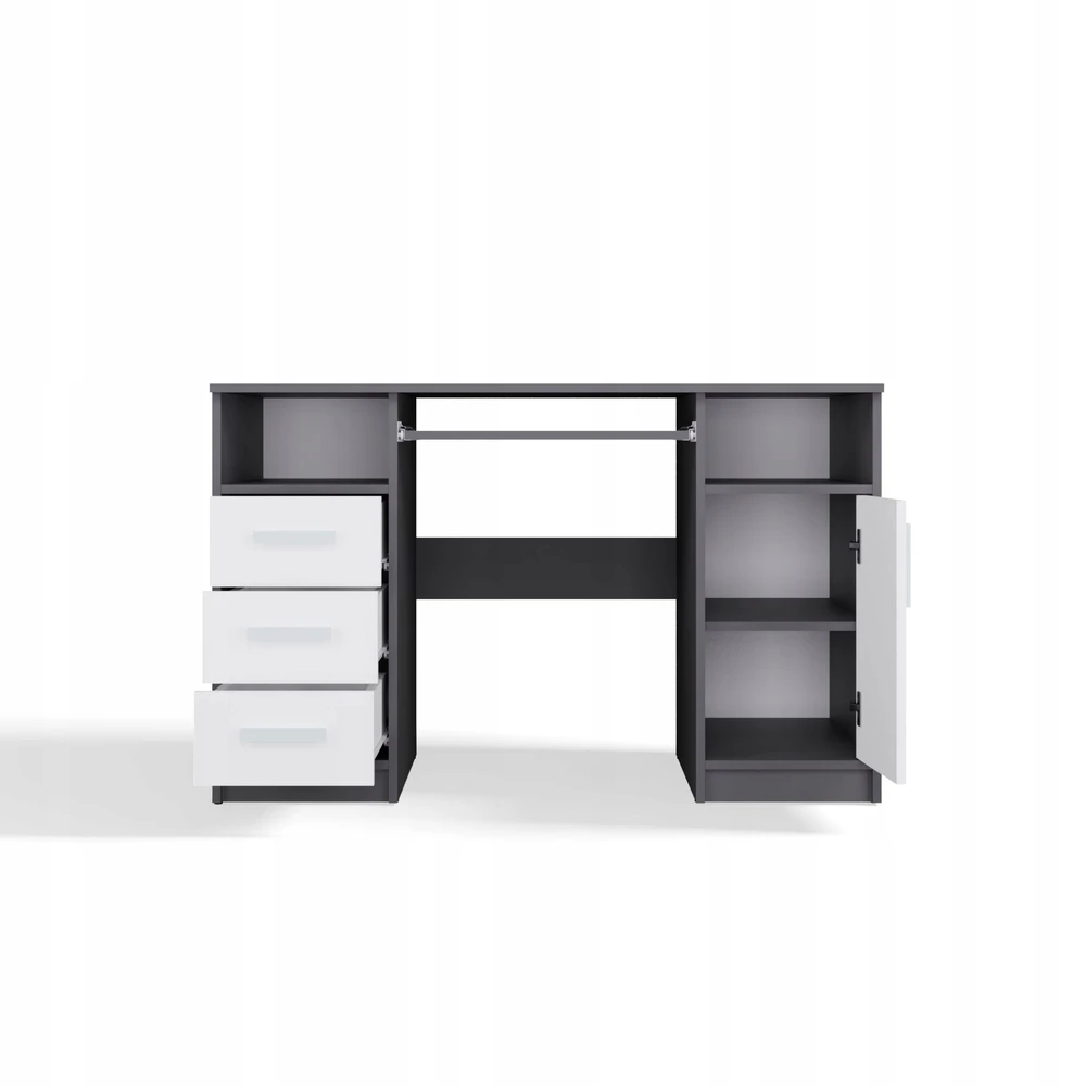 Top E Shop Topeshop BIURKO DELTA ANTRACYT / Baltas 120 Cm 3 Szuflady Szafka Półki Do Biura Pokoju Na Nešiojamas kompiuteris