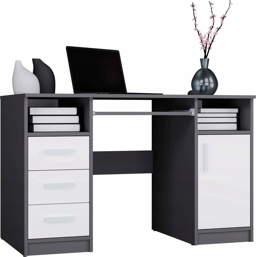 Top E Shop Topeshop BIURKO DELTA ANTRACYT / Baltas 120 Cm 3 Szuflady Szafka Półki Do Biura Pokoju Na Nešiojamas kompiuteris