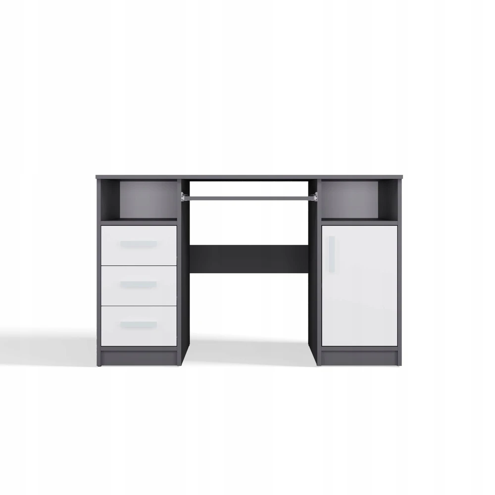 Top E Shop Topeshop BIURKO DELTA ANTRACYT / Baltas 120 Cm 3 Szuflady Szafka Półki Do Biura Pokoju Na Nešiojamas kompiuteris