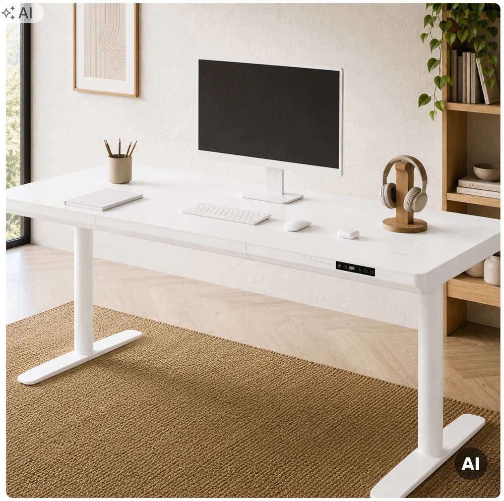 Stalas Jan Nowak Elektrinis sit-stand su stalčiumi ir belaidžiu Qi įkrovikliu, baltas, 1600 mm: ELLIS (5907367514773)