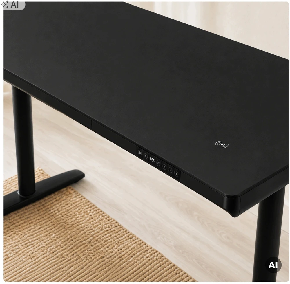 Stalo Jan Nowak Elektrinis sit-stand su stalčiumi ir belaidžiu Qi įkrovikliu, juodas, 1400 mm: ELLIS (5907367514711)