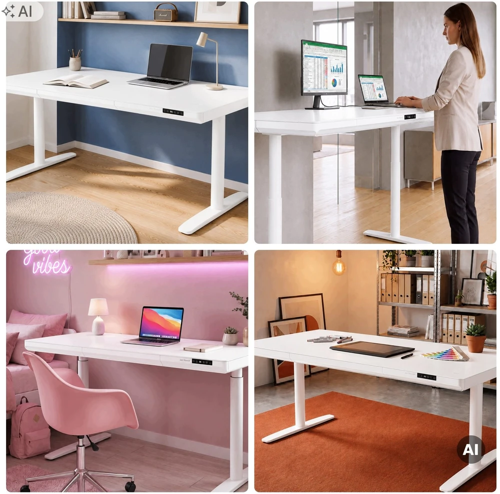 Stalas Jan Nowak Elektrinis sit-stand su stalčiumi ir belaidžiu Qi įkrovikliu, baltas, 1600 mm: ELLIS (5907367514773)