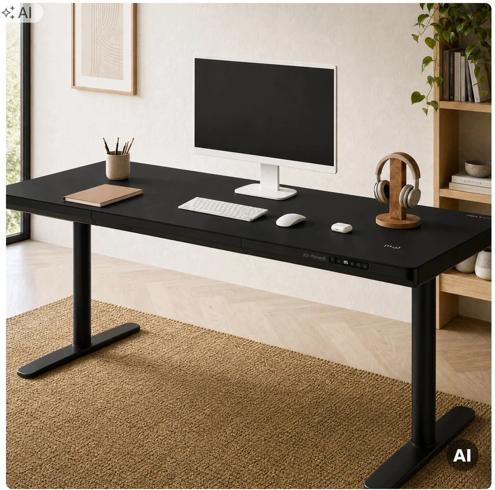 Stalviršis Jan Nowak Elektrinis sit-stand su stalčiumi ir bevieliu Qi įkrovikliu, juodas, 1600 mm: ELLIS (5907367514797)