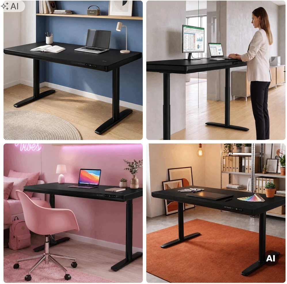 Stalo Jan Nowak Elektrinis sit-stand su stalčiumi ir belaidžiu Qi įkrovikliu, juodas, 1400 mm: ELLIS (5907367514711)