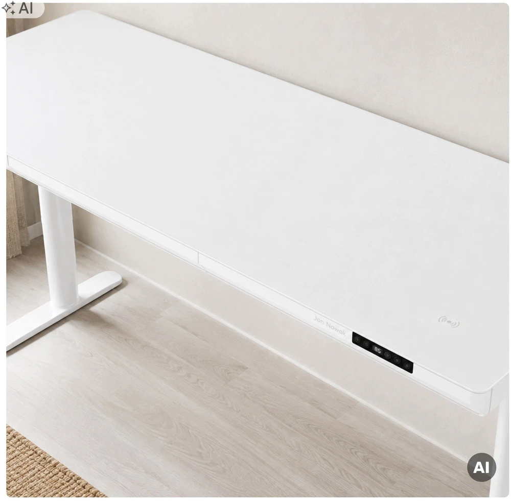 Stalas Jan Nowak Elektrinis sit-stand su stalčiumi ir belaidžiu Qi įkrovikliu, baltas, 1600 mm: ELLIS (5907367514773)