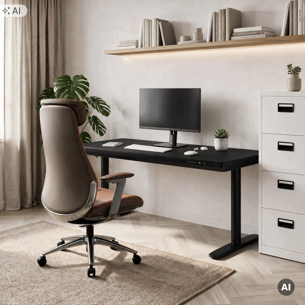 Stalviršis Jan Nowak Elektrinis sit-stand su stalčiumi ir bevieliu Qi įkrovikliu, juodas, 1600 mm: ELLIS (5907367514797)