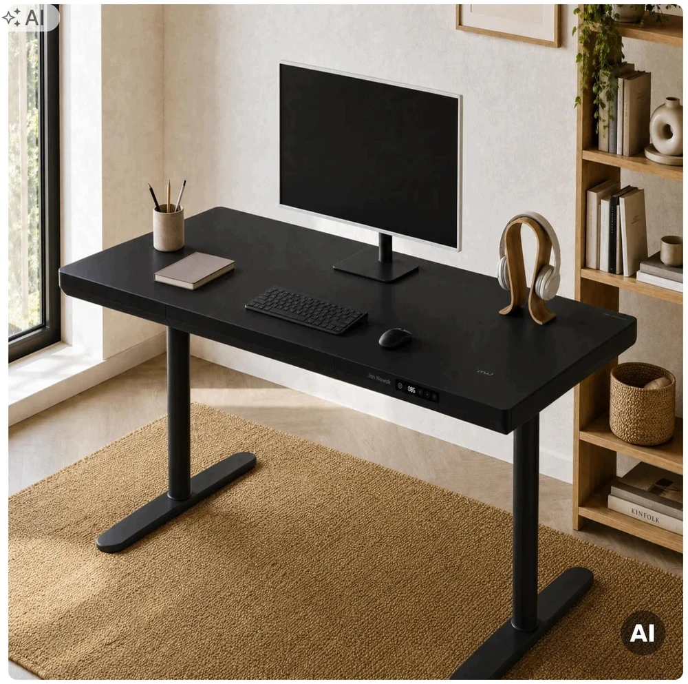 Stalo Jan Nowak Elektrinis sit-stand su stalčiumi ir belaidžiu Qi įkrovikliu, juodas, 1400 mm: ELLIS (5907367514711)