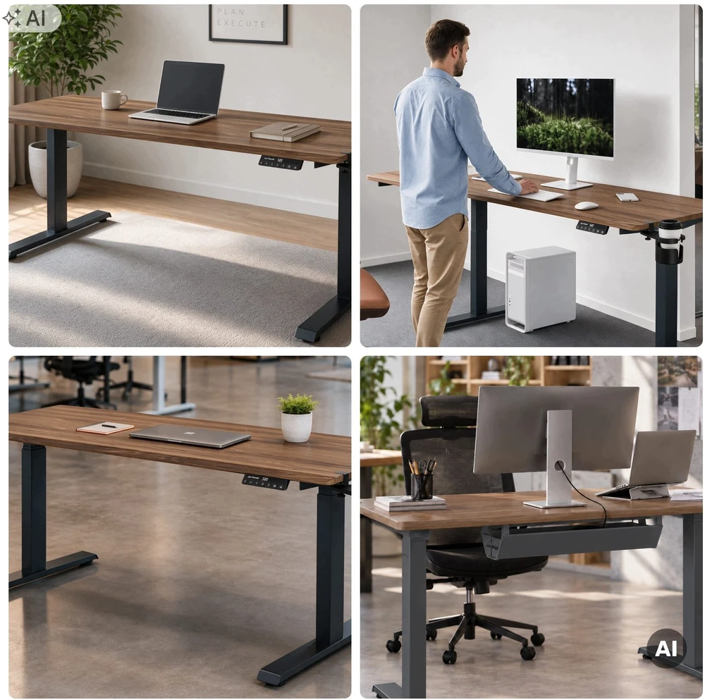 Ergonomiškas elektrinis aukštį reguliuojantis biurko antracito/riešuto spalvos, 1600x800 mm: ARIA (5907367517552) Jan Nowak