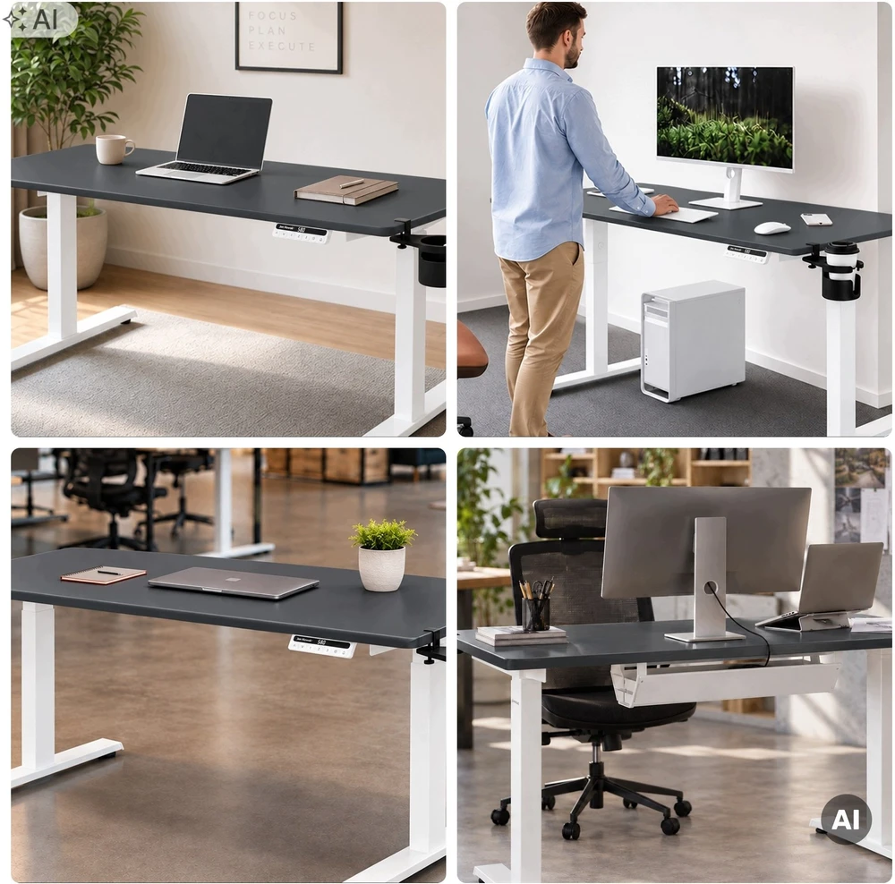 Stalas Jan Nowak Elektrinis reguliuojamo aukščio ergonominis baltai antracitinis, 1400x700 mm: ARIA (5907367517361)