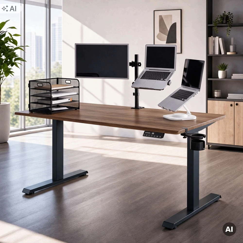 Ergonomiškas elektrinis aukštį reguliuojantis biurko antracito/riešuto spalvos, 1600x800 mm: ARIA (5907367517552) Jan Nowak