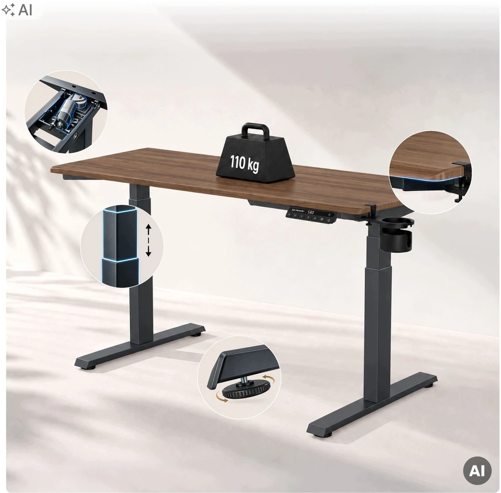 Ergonomiškas elektrinis aukštį reguliuojantis biurko antracito/riešuto spalvos, 1600x800 mm: ARIA (5907367517552) Jan Nowak