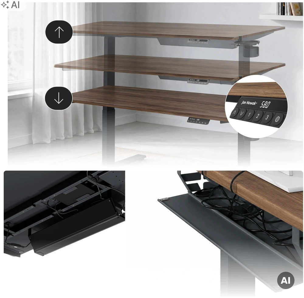 Ergonomiškas elektrinis aukštį reguliuojantis biurko antracito/riešuto spalvos, 1600x800 mm: ARIA (5907367517552) Jan Nowak