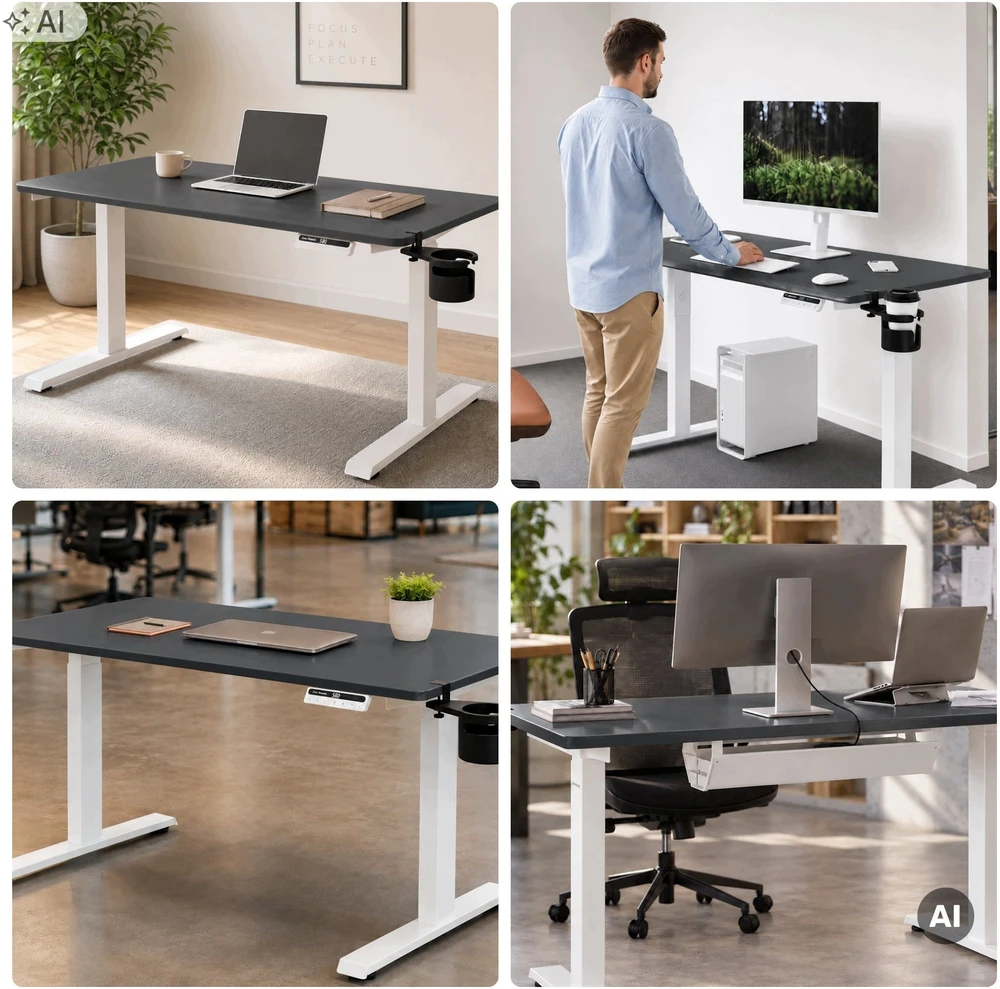 Stalo Jan Nowak Elektrinis su aukščio reguliavimu ergonomiškas baltai antracitinis, 1200x600 mm: ARIA (5907367517354)