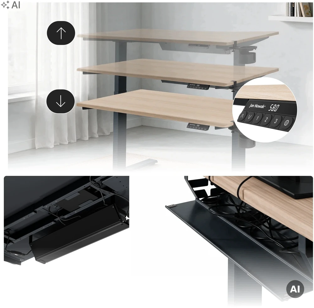 Stalinis Jan Nowak Elektrinis reguliuojamo aukščio ergonominis antracito/sonomos ąžuolo, 1200x600 mm: ARIA (5907367517507)