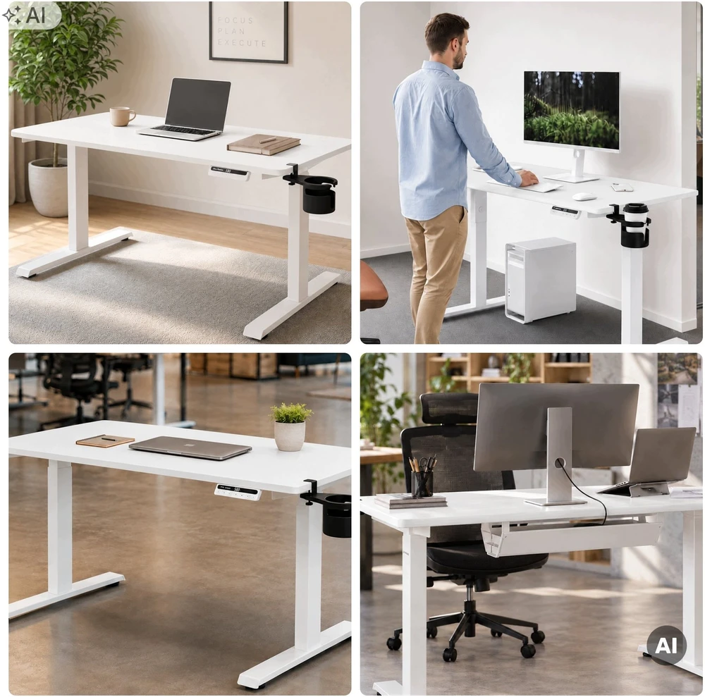 Ergonominis elektrinis staliukas su reguliuojamu aukščiu, baltas, 1200x600 mm: ARIA (5907367517323) Jan Nowak