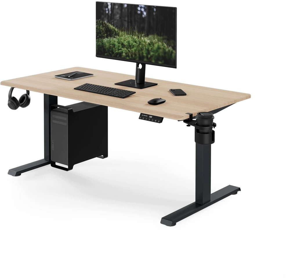 Ergonominis elektrinis reguliuojamo aukščio rašomasis stalas, antracito/ąžuolo sonoma spalvos, 1400x700 mm: ARIA (5907367517514) Jan Nowak