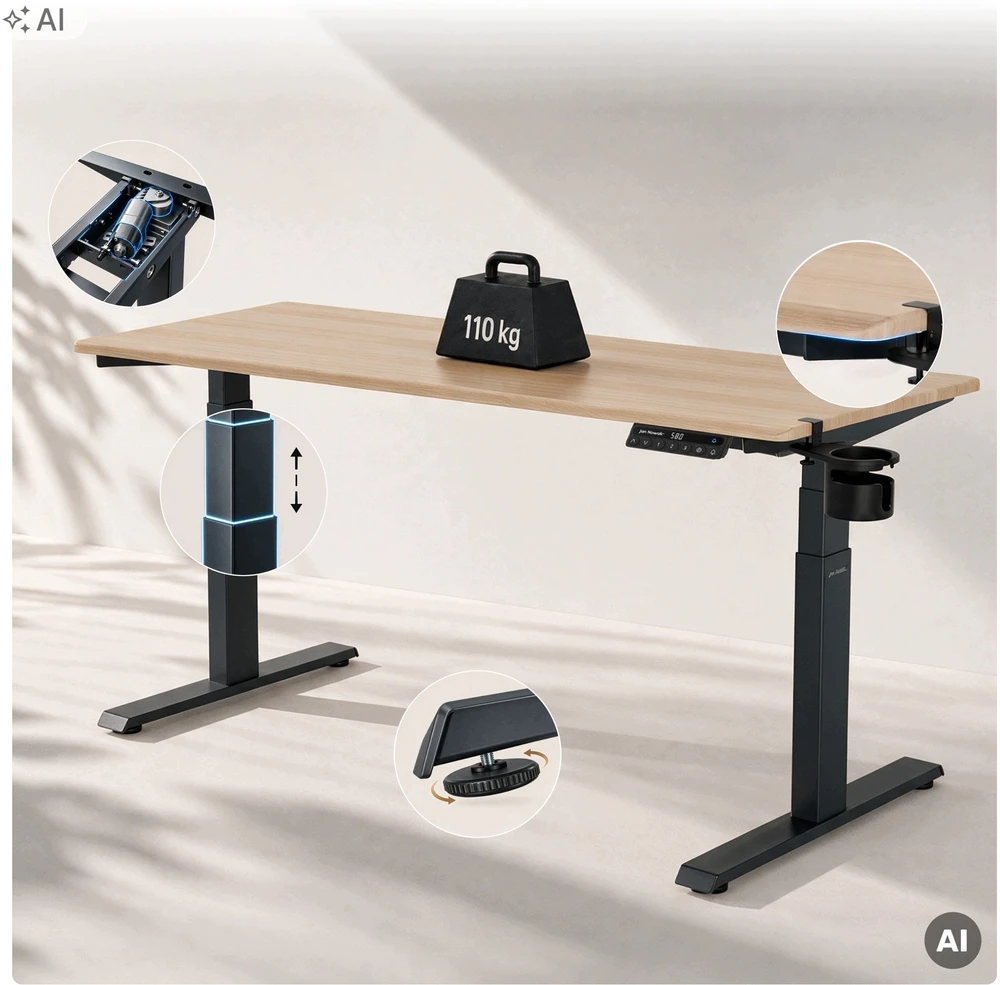 Stalo Jan Nowak Elektrinis su aukščio reguliavimu ergonomiškas antracito / ąžuolo sonoma, 1600x800 mm: ARIA (5907367517521)