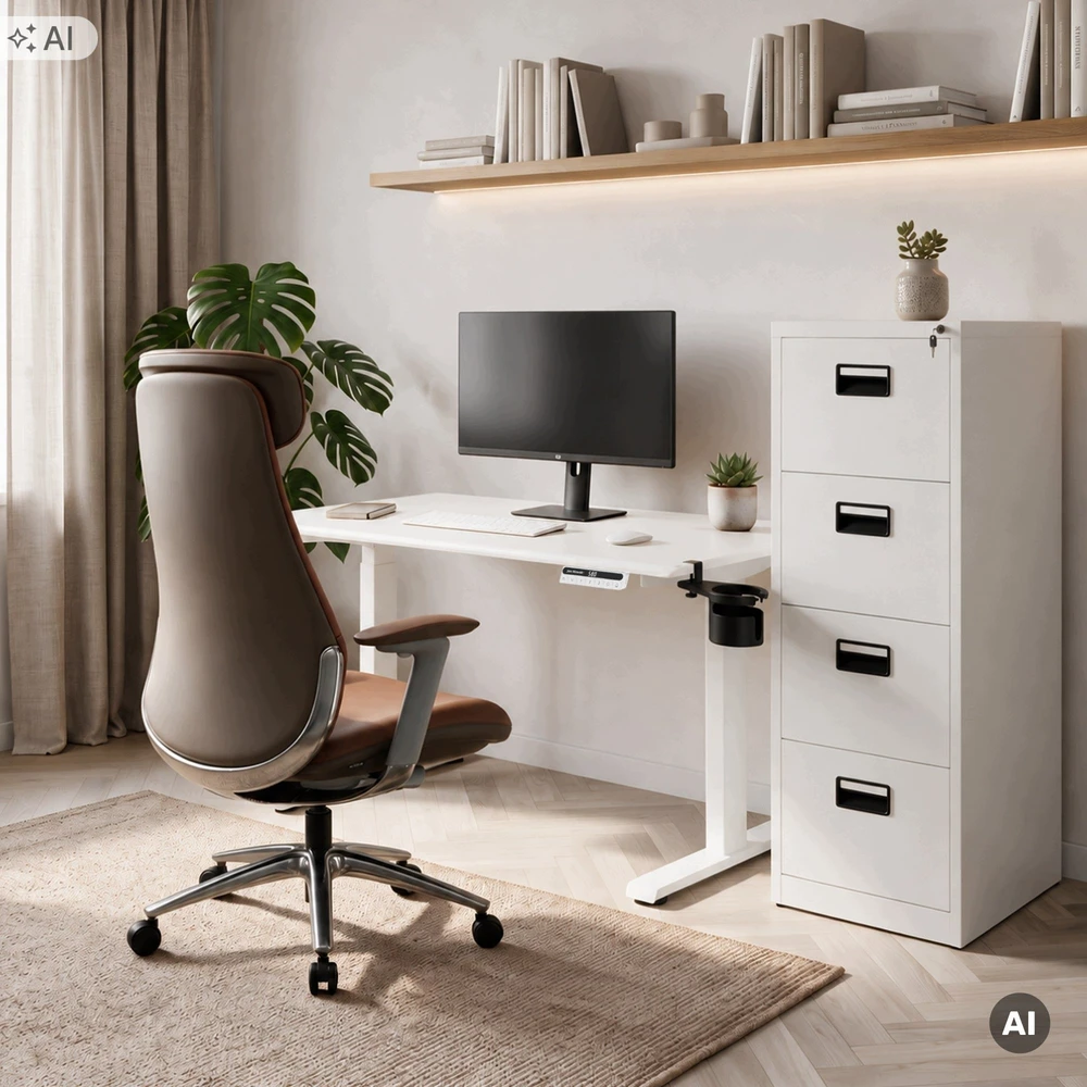 Ergonominis elektrinis staliukas su reguliuojamu aukščiu, baltas, 1200x600 mm: ARIA (5907367517323) Jan Nowak