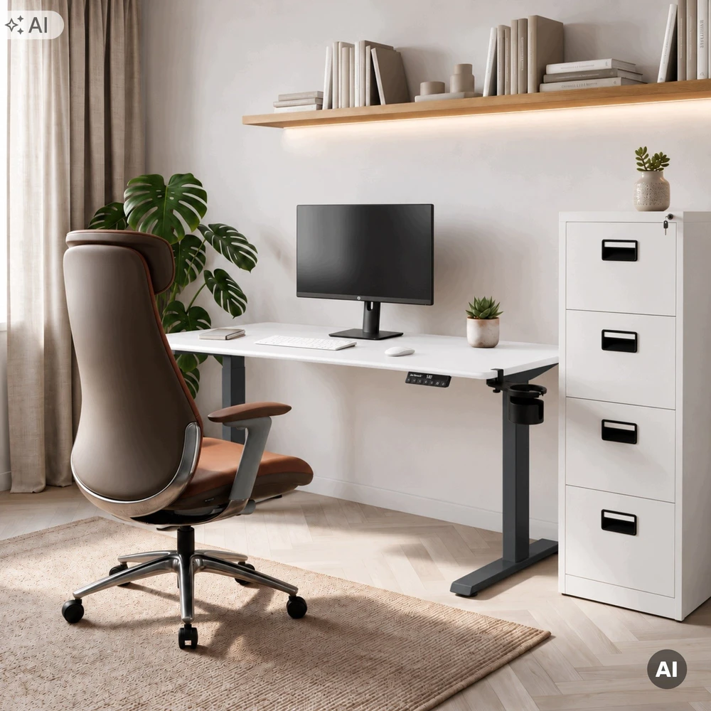 Stalinis Jan Nowak Elektrinis su aukščio reguliavimu ergonomiškas antracito-baltas, 1400x700 mm: ARIA (5907367517453)