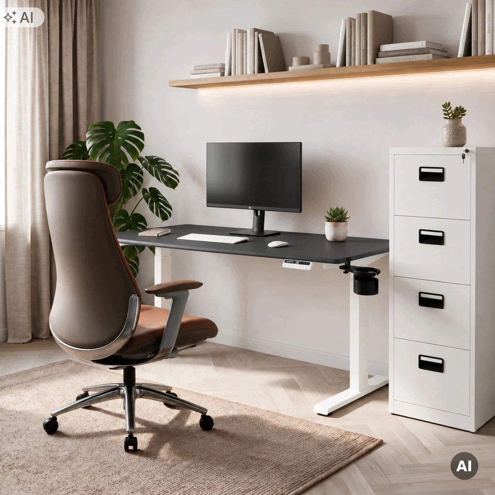 Stalas Jan Nowak Elektrinis reguliuojamo aukščio ergonominis baltai antracitinis, 1400x700 mm: ARIA (5907367517361)