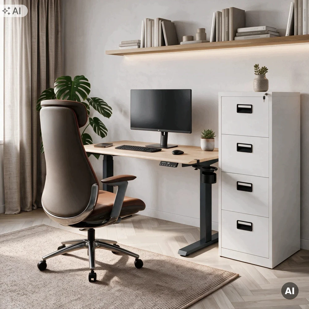 Stalinis Jan Nowak Elektrinis reguliuojamo aukščio ergonominis antracito/sonomos ąžuolo, 1200x600 mm: ARIA (5907367517507)