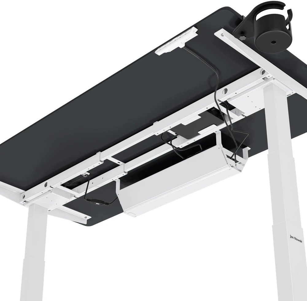 Stalas Jan Nowak Elektrinis reguliuojamo aukščio ergonominis baltai antracitinis, 1400x700 mm: ARIA (5907367517361)