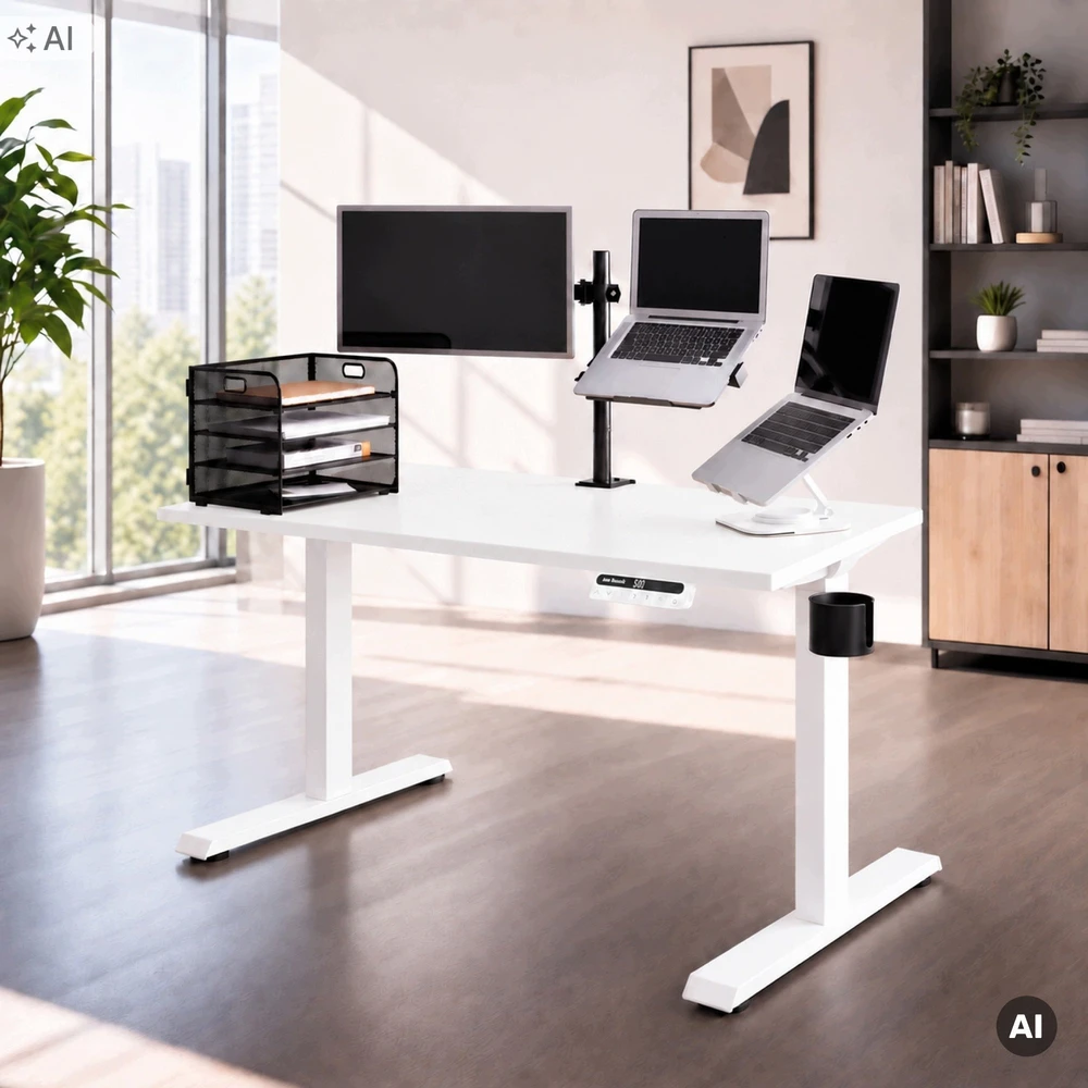 Ergonominis elektrinis staliukas su reguliuojamu aukščiu, baltas, 1200x600 mm: ARIA (5907367517323) Jan Nowak