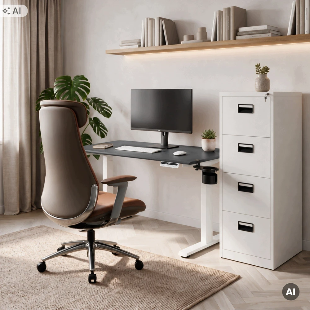 Stalo Jan Nowak Elektrinis su aukščio reguliavimu ergonomiškas baltai antracitinis, 1200x600 mm: ARIA (5907367517354)