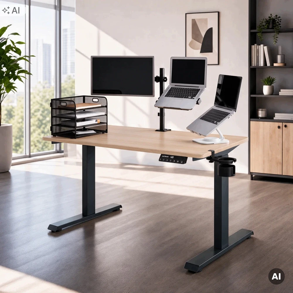 Stalinis Jan Nowak Elektrinis reguliuojamo aukščio ergonominis antracito/sonomos ąžuolo, 1200x600 mm: ARIA (5907367517507)
