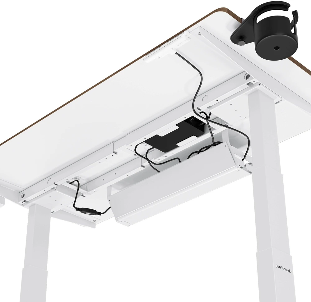 Stalas Jan Nowak Elektrinis aukštį reguliuojantis ergonomiškas baltas/riešutmedžio, 1200x600 mm: ARIA (5907367517415)