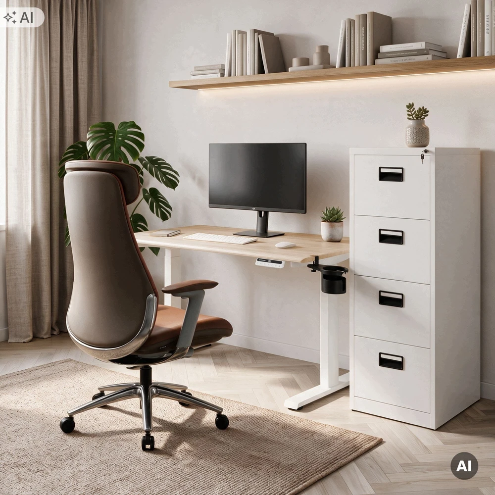 Stalinių Jan Nowak Elektrinis aukštį reguliuojantis ergonominis baltas/dąb sonoma, 1200x600 mm: ARIA (5907367517385)