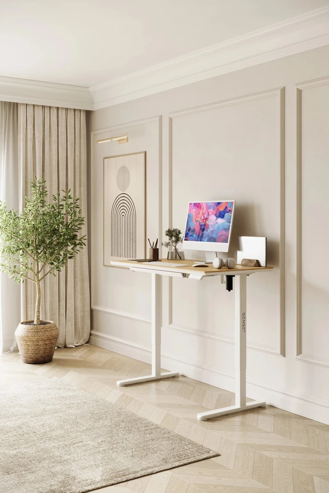 Reguliuojamo aukščio stalas SENSE7 Newai 120 x 60 cm, Baltas/Šviesus