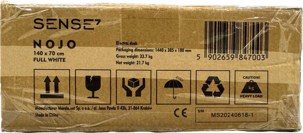 Reguliuojamo aukščio stalas SENSE7 Nojo, 140 cmx70 cm, Baltas