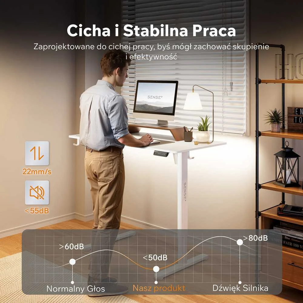 SENSE7 NOJO LIGHT stalas su triukšmo lygio diagrama