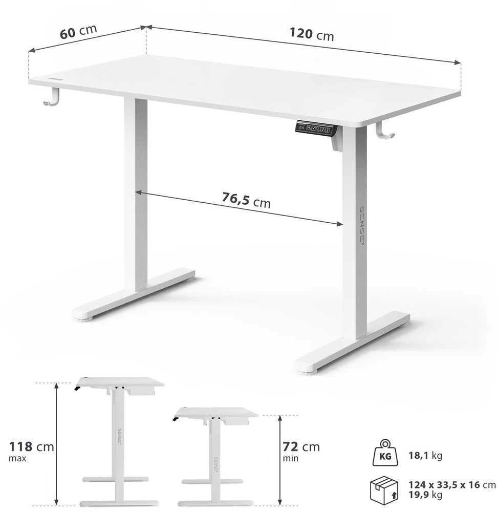 SENSE7 NOJO LIGHT stalas su matmenų schema