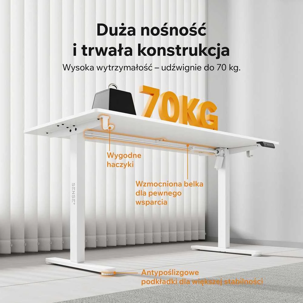 Rašomasis stalas SENSE7 NOJO LIGHT, baltos spalvos, 140×70 cm